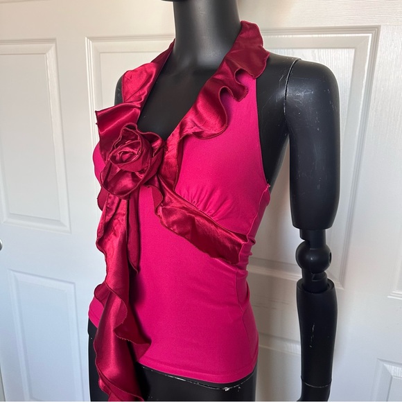 3D Floral ruffled tops sleeveless red stretch 
xs - Picture 3 of 8